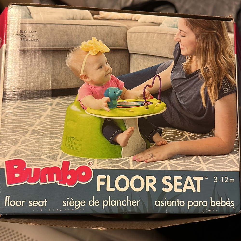 Grey bumbo floor seat with tray